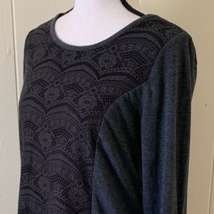 Charcoal Gray Lace Embroidered Boho Top XS Extra Small